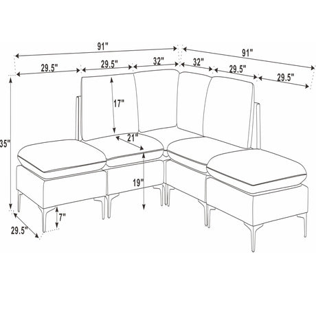 Upholstered Modular Sectional With Tall Legs, Medium Firm Seat