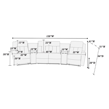 Reclining Sectional Sofa Set With Console Cup Holders USB Ports And Track Arms