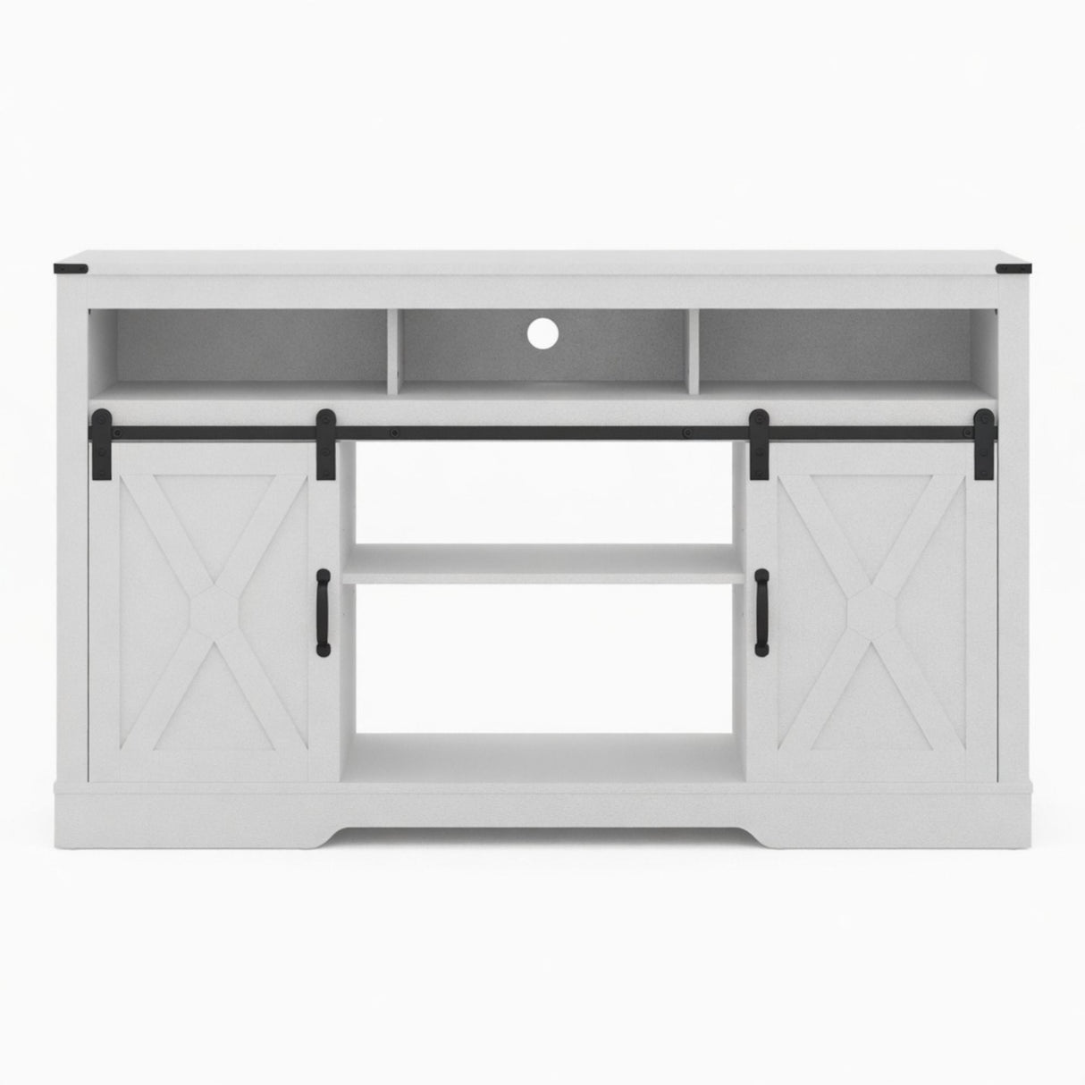 Farmhouse TV Stand With Sliding Barn Doors & Adjustable Storage
