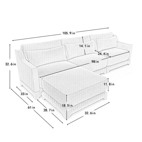 Stylish Sofa With Ottoman And Lumbar Pillows, Ergonomic Design