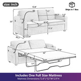Sleeper Sofa Loveseat Sofa With Full Size Mattress, 2 USB Ports, 2 Cup Holders, 2 Side Pockets And Phone Holder