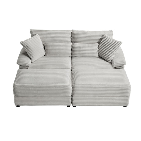 Double Chaise Lounge Set With Reversible Storage Ottomans, USB Port