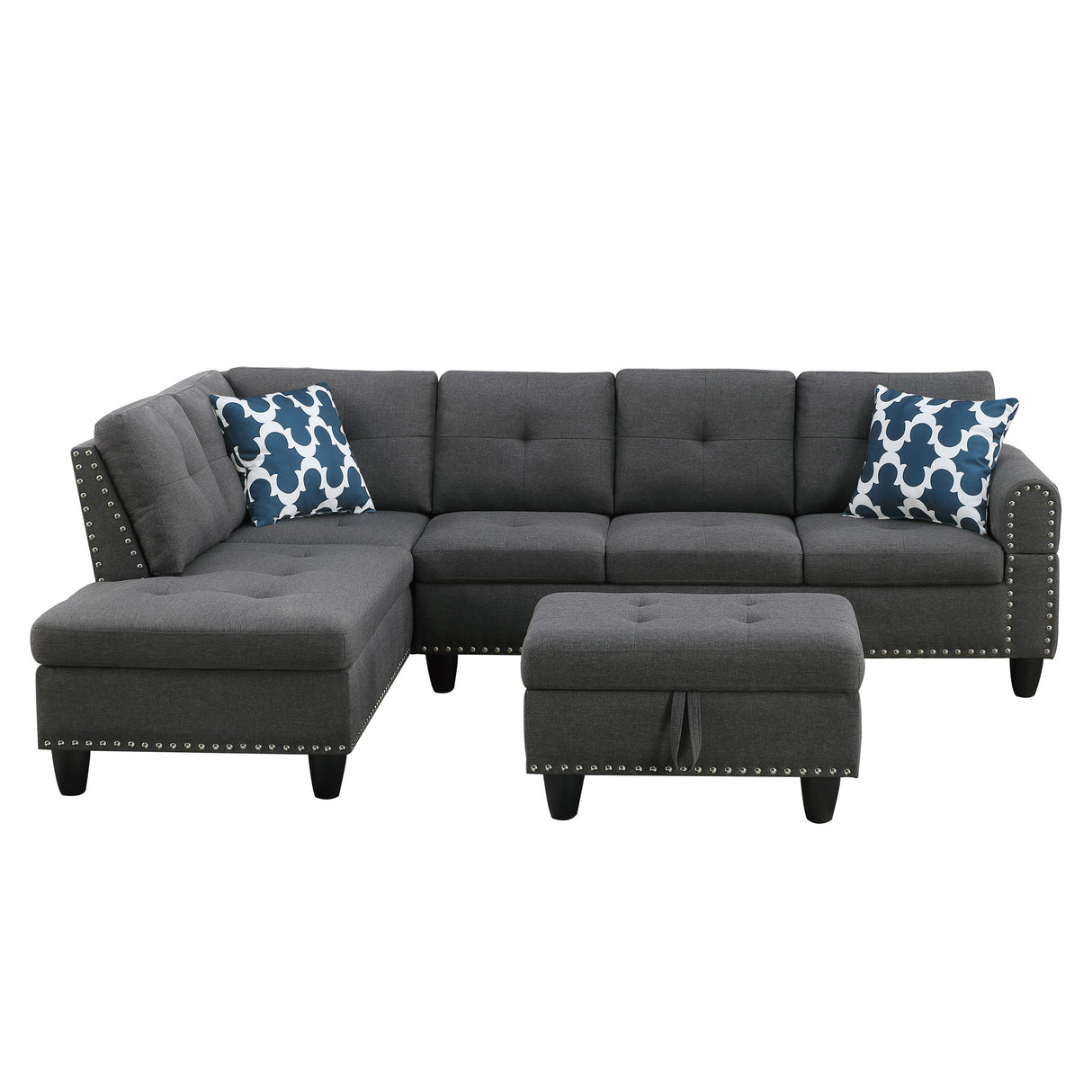Alger - Left Hand Facing Sofa & Chaise With Ottoman - Dark Gray