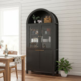 Fluted Tall Arched Pantry Cabinet With Adjustable Shelves, Glass Door & Hidden Drawer For Kitchen