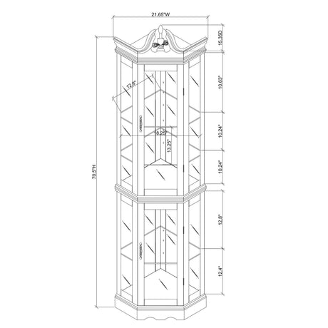Corner Curio Cabinet With Lights, Adjustable Tempered Glass Shelves, Display Cabinet (E26 Light Bulb Not Included) - Mirrored / Walnut