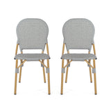Outdoor Rattan And Aluminum Armless French Bistro Chairs (Set of 2) - Dark Gray