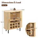 Fluted Wine Bar Cabinet With 8 Grid Wine Rack, 5 Level Adjustable Shelves, 2 Glass Holders