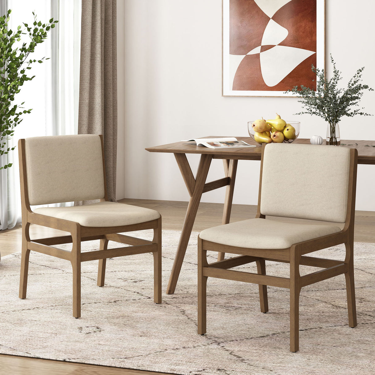 Contemporary Dining Chair Set Upholstered Fabric With Rubberwood Frame