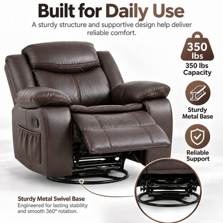 Rocker Recliner Chair With Manual Recline And 360° Swivel Base