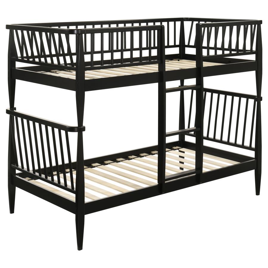 Abram Windsor Twin Over Twin Wood Bunk Bed with Ladder Black - 460061BLKT