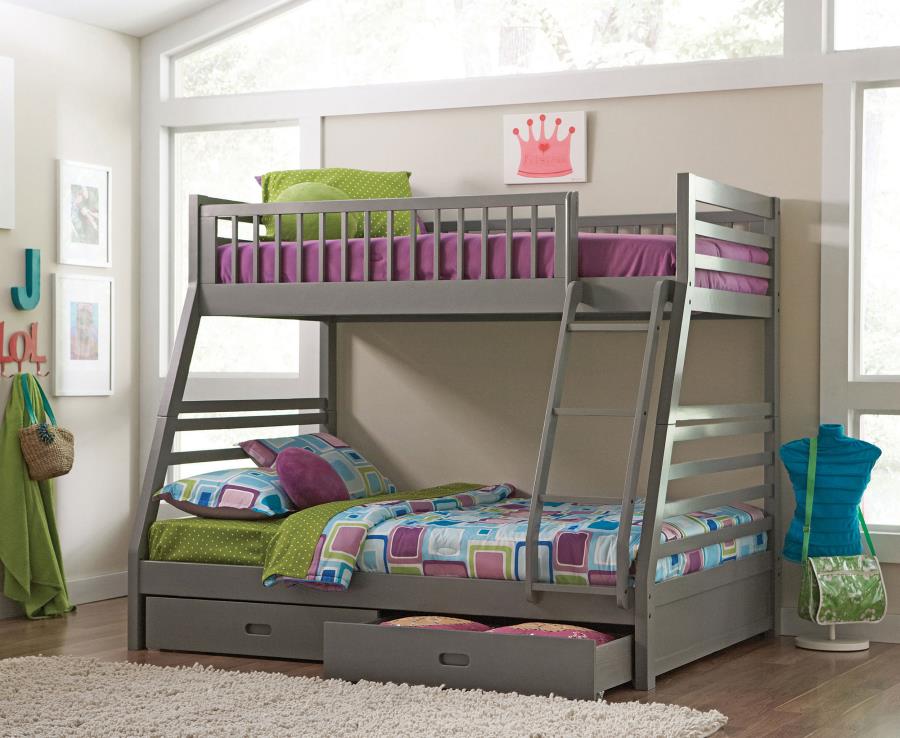 Ashton 2-drawer Wood Twin Over Full Bunk Bed Grey - 460182