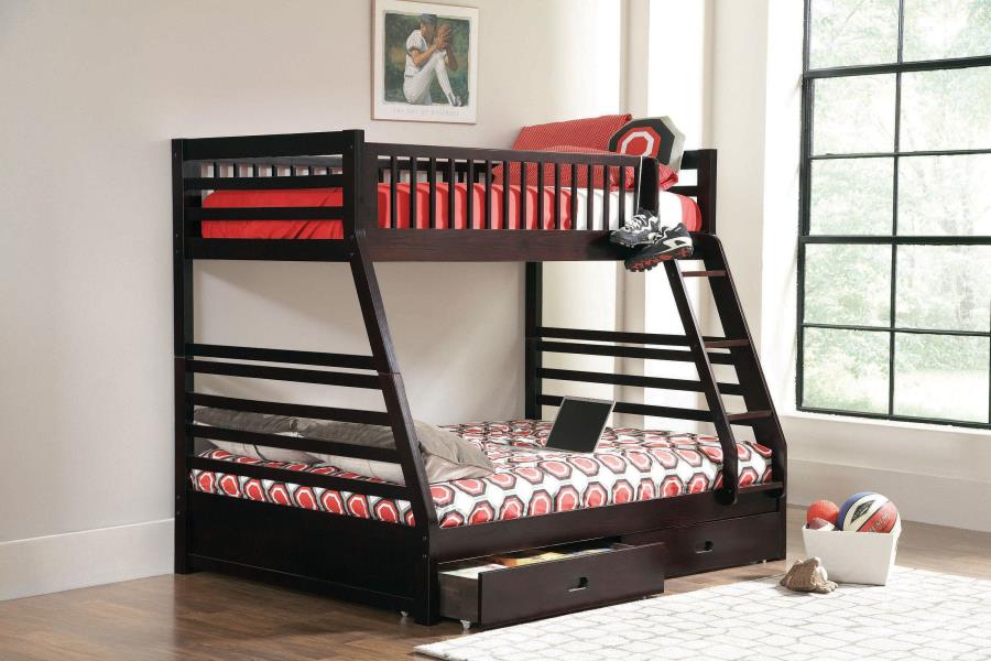Ashton 2-drawer Wood Twin Over Full Bunk Bed Cappuccino - 460184