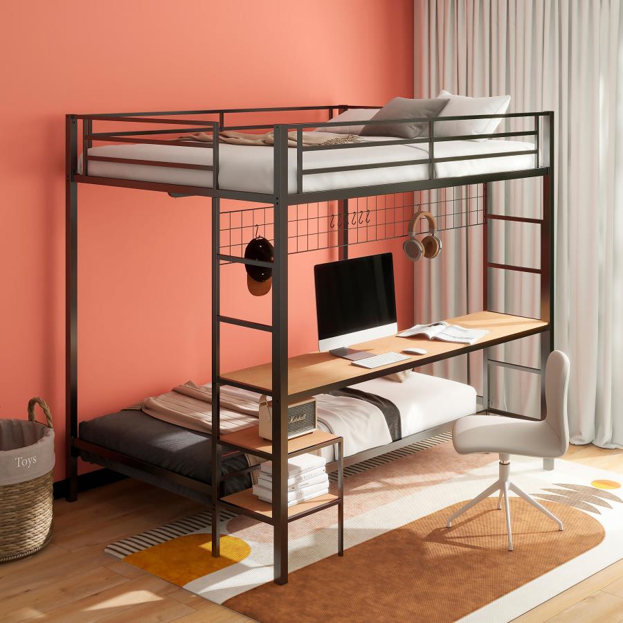 Campus Metal Full Over Twin Workstation Bunk Bed Matte Black - 460209BLK