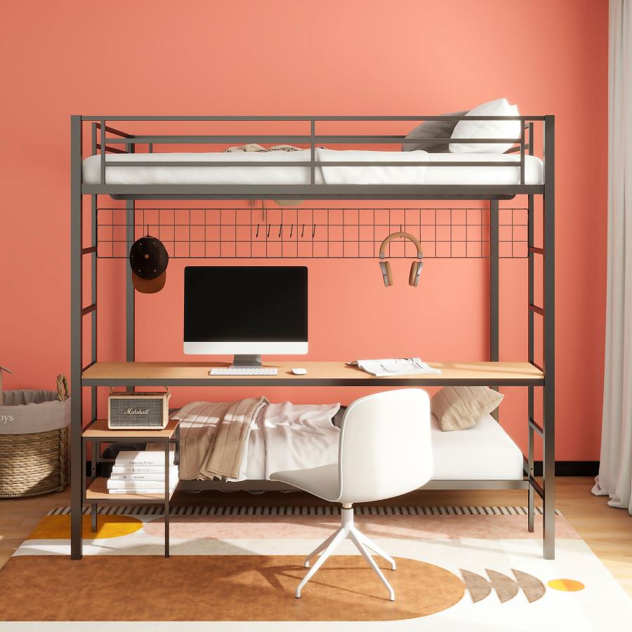Campus Metal Full Over Twin Workstation Bunk Bed Matte Black - 460209BLK