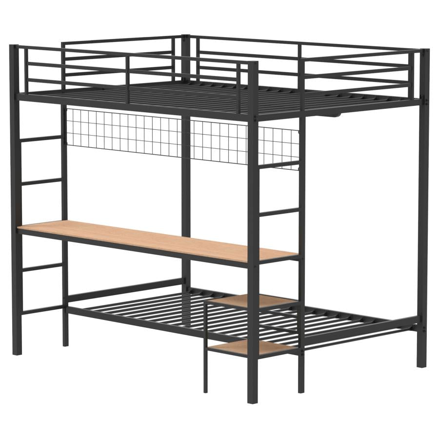 Campus Metal Full Over Twin Workstation Bunk Bed Matte Black - 460209BLK