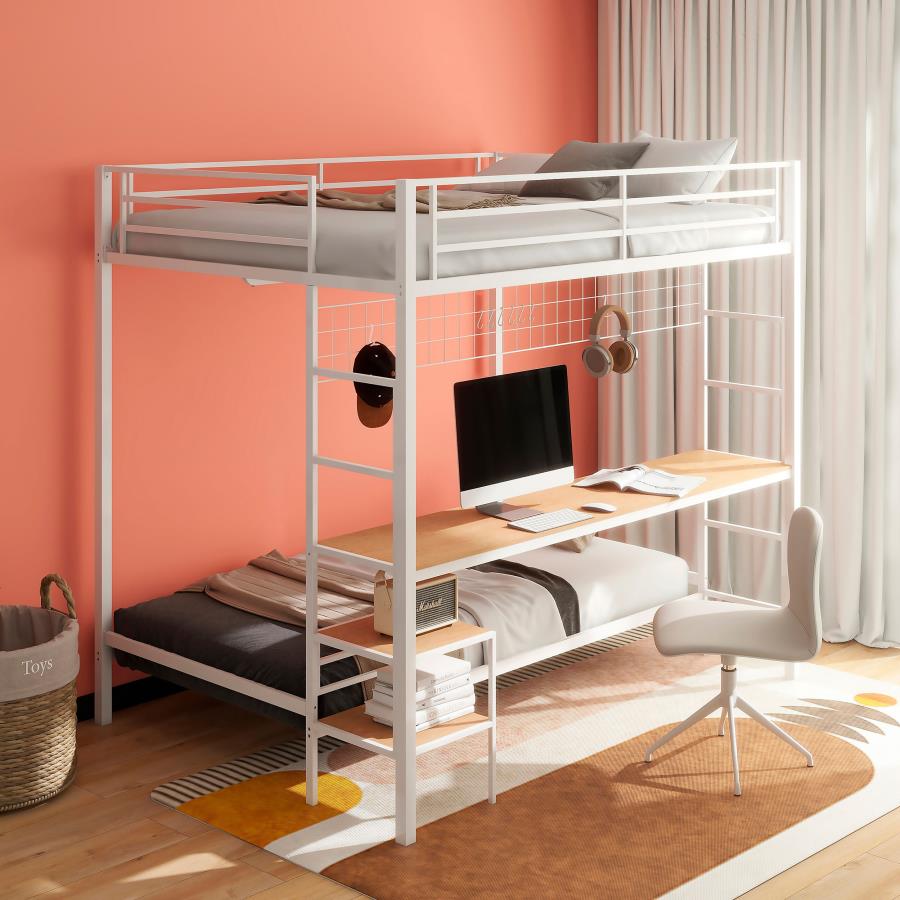 Campus Metal Full Over Twin Workstation Bunk Bed Matte White - 460209WHT