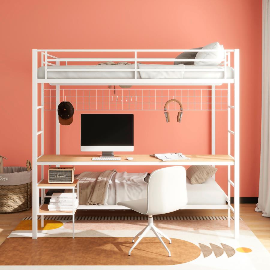 Campus Metal Full Over Twin Workstation Bunk Bed Matte White - 460209WHT