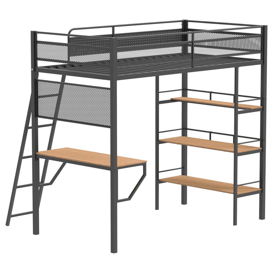 Campus 3-shelf Metal Twin Workstation Loft Bed Matte Black - 460332BLK