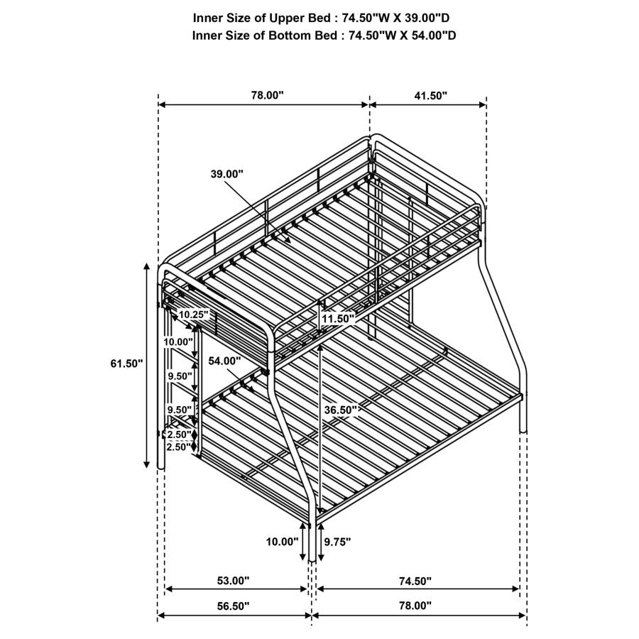 Carson Metal Twin Over Full Bunk Bed Glossy Silver - 460340SVR