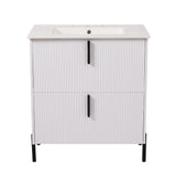 Bathroom Vanity With Ceramic Sink, Fluted Design