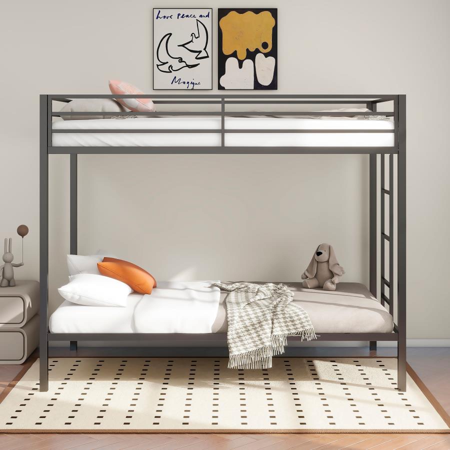 Alevera Metal Twin Over Twin Bunk Bed with Ladder Black - 460361BLK