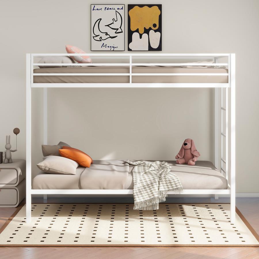 Alevera Metal Twin Over Twin Bunk Bed with Ladder White - 460361WHT