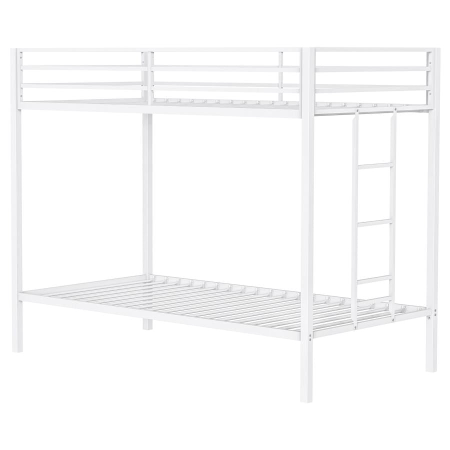 Alevera Metal Twin Over Twin Bunk Bed with Ladder White - 460361WHT