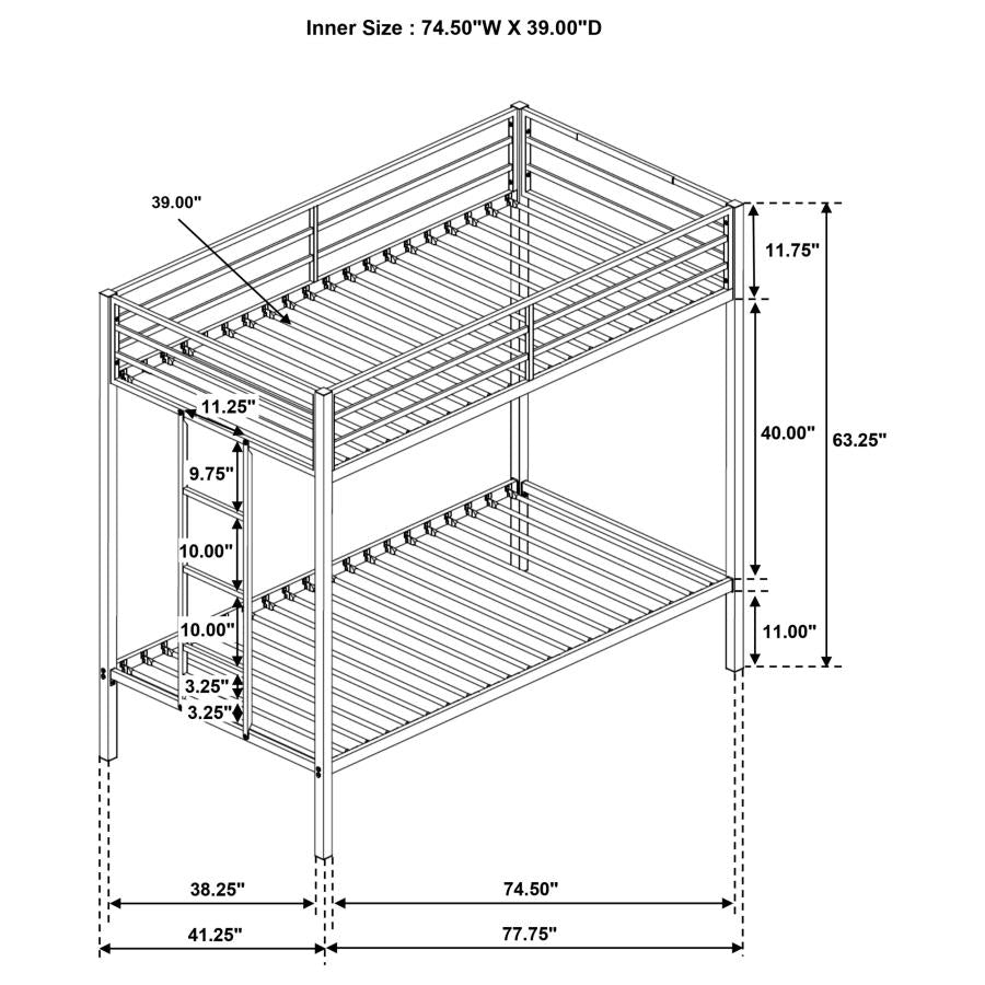Alevera Metal Twin Over Twin Bunk Bed with Ladder White - 460361WHT