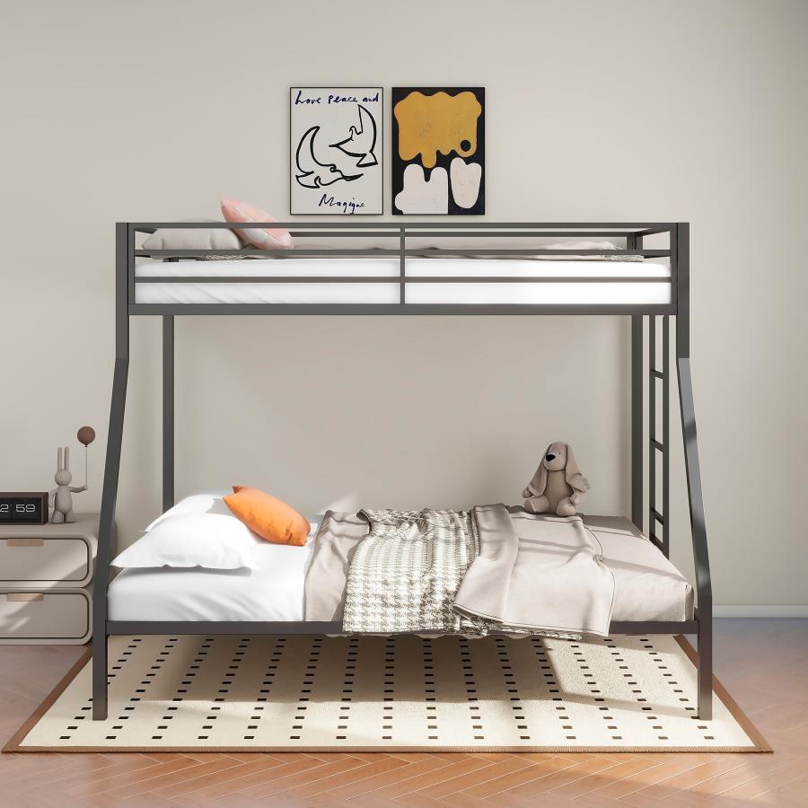 Alevera Metal Twin Over Full Bunk Bed with Ladder Black - 460365BLK