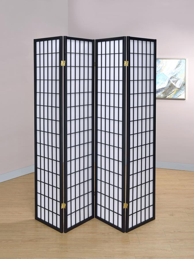 Roberto 4-Panel Room Divider Folding Shoji Screen Black - 4624