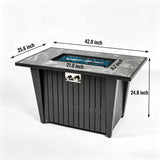 Morden Steel Fire Pit Table With Marble Tile Tabletop, Glass Wind Guard And Lid