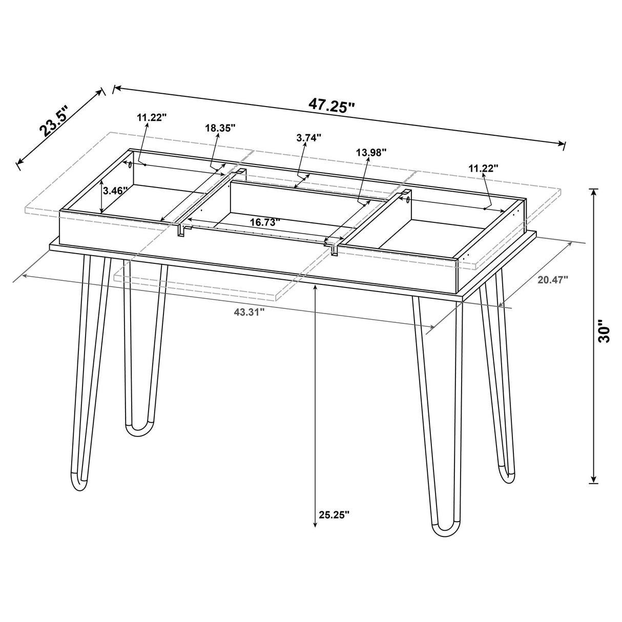 Writing Desk With 4 Hidden Storages - Brown