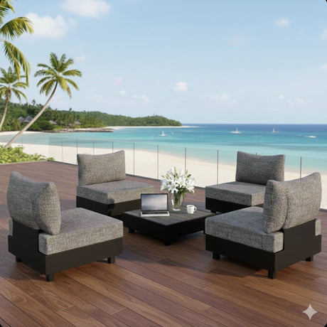 Patio Sectional Set With Modular Armless Chairs And Coffee Table - Gray