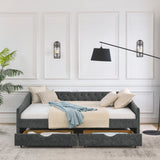 Upholstered Tufted Daybed With 2 Drawers, Waved Arms