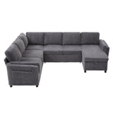 Convertible U-Shaped Sectional Sofa Bed With USB Ports And Storage