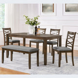 Elegant 6 Piece Dining Table Set With 4 Chairs And Bench