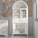 Arched Kitchen Pantry Cabinet With Adjustable Shelves & Barn Door Design