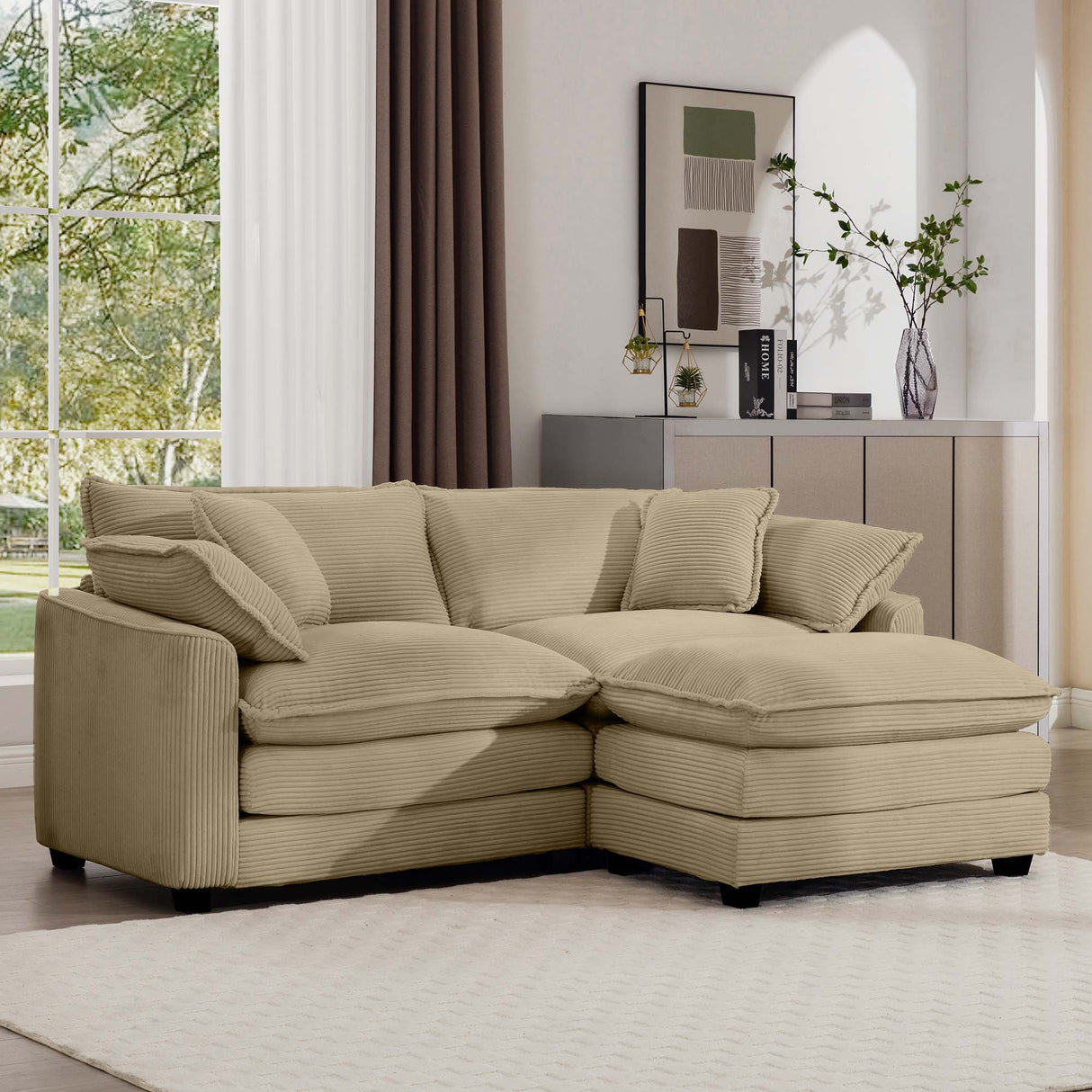 Oversized Modular Cushion Sofa With Ottoman, Low Back, Deep Seating Sofa Set