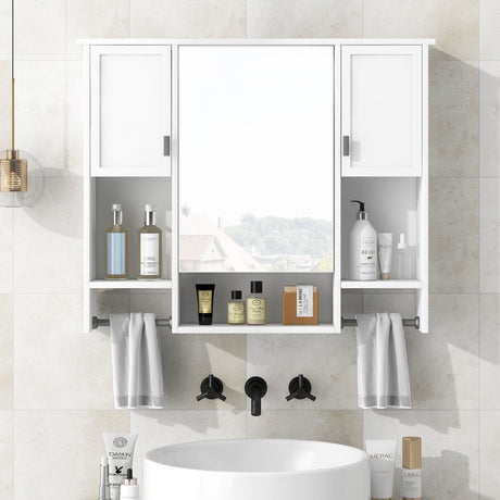 Wall Mounted Bathroom Storage Cabinet With Mirror, Medicine Cabinet With Towel Bar