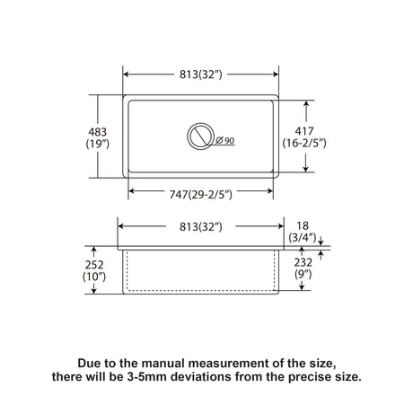Rectangular Deep Single Bowl, Kitchen Sink With Dual Mount Installation