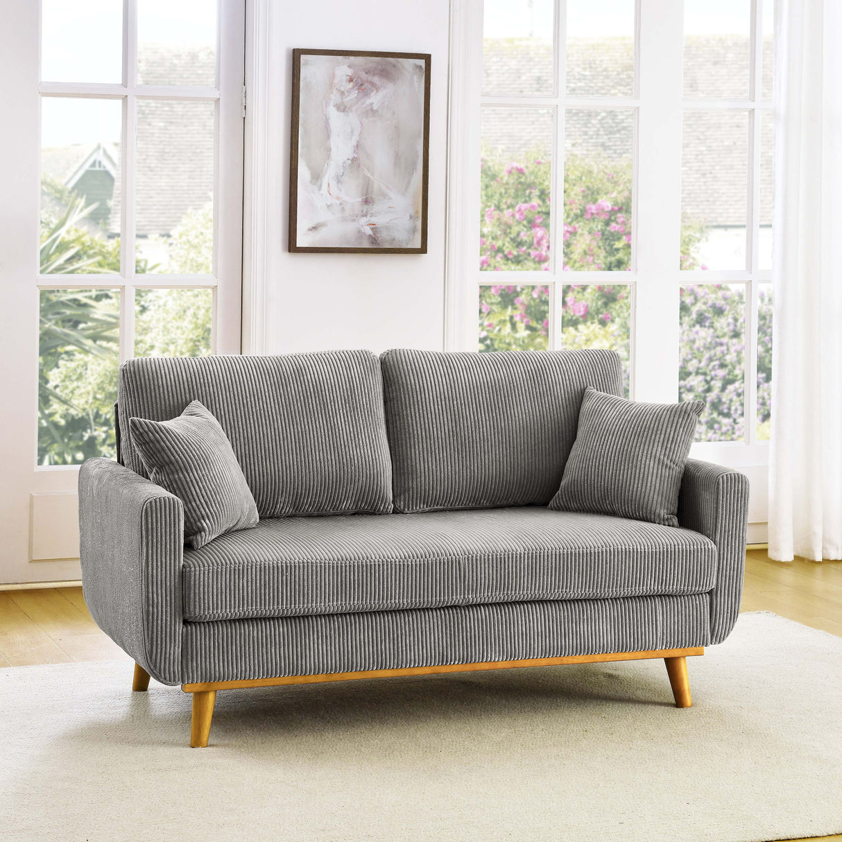 Upholstered Loveseat With Arms And Pillows
