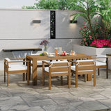 Rustic Patio Dining Set For 6 With Removable Cushions