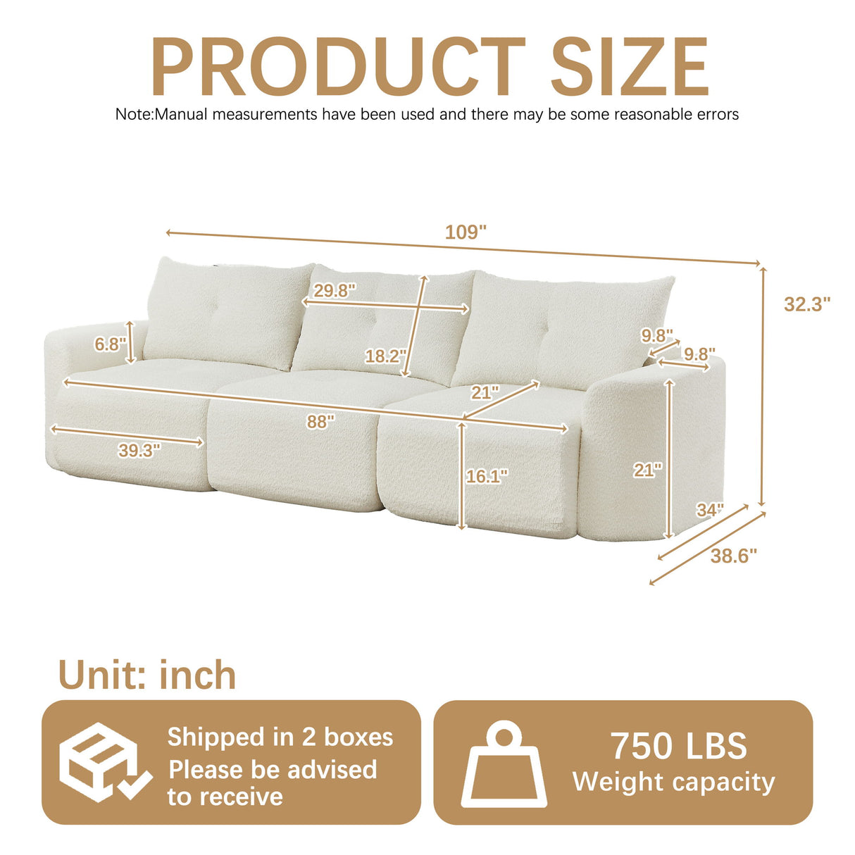 3 Seater With Thickened Armrests Sofa For Living Room
