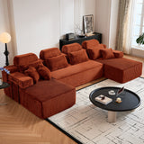 Sectional Sleeper Sofa & Storage Pockets, Modular Couch With Throw Pillows For Living Room