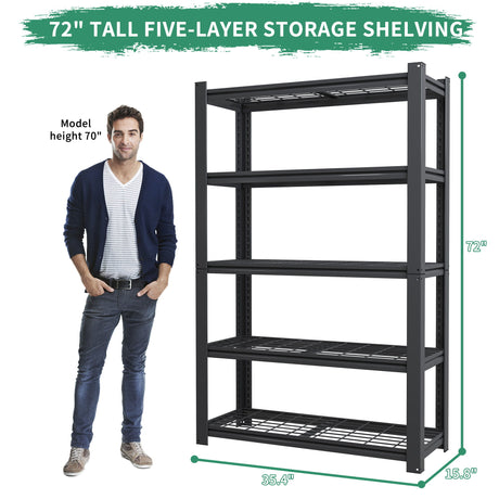 Heavy Duty 5 Tier Adjustable Metal Mesh Storage Rack With 2000 Lbs Capacity - Brushed Nickel