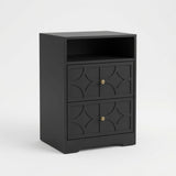 Nightstand With Diamond Carvings Handles, 2 Drawers & Charging Station