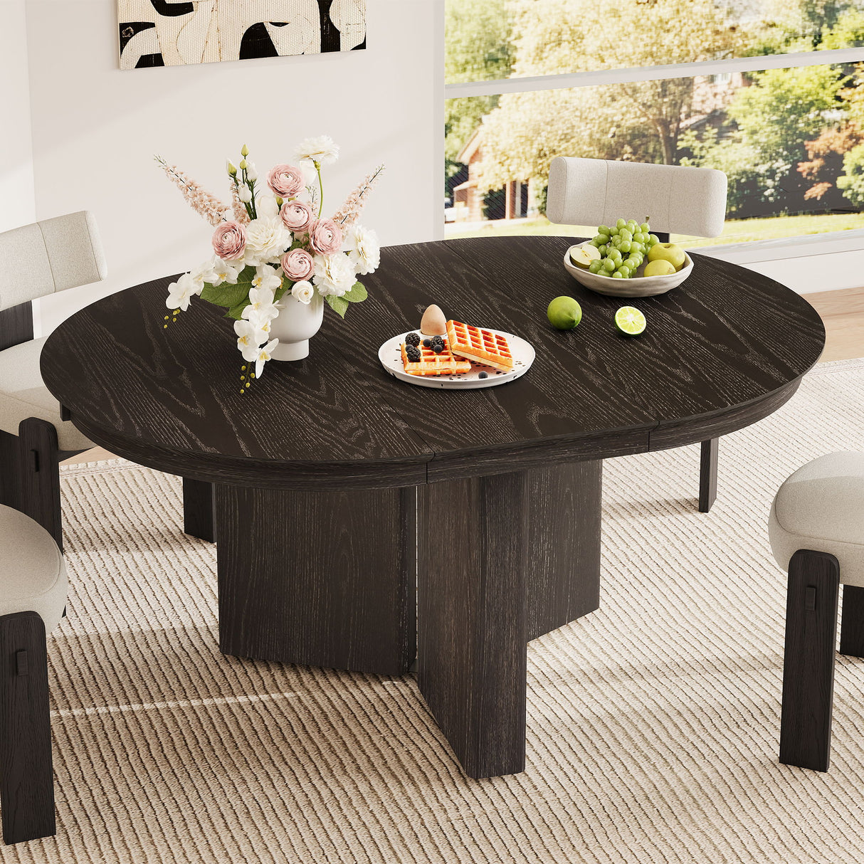 Farmhouse Oval Extendable Dining Table With Pedestal Base