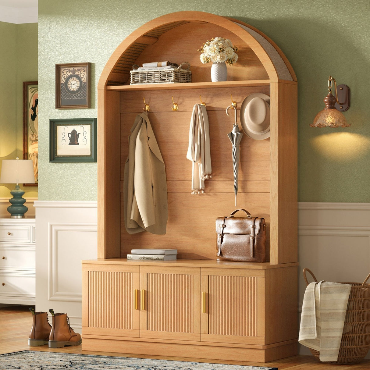 Arched Top Hall Tree With 5 Hooks