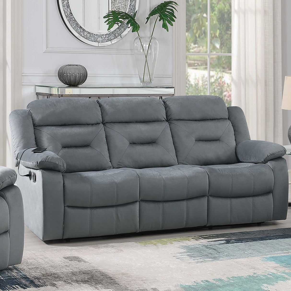 Contemporary Living Room Set With Pillow Arms And Headrest Support