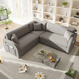 L-Shaped Couch With Pull-Out Bed, Oversize Convertible Sleeper Sofa With Side Pocket & USB Port